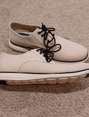Cole Haan Original Grand Plain Toe Oxford Canvas Lace-Up Shoes  Off-White Size 9